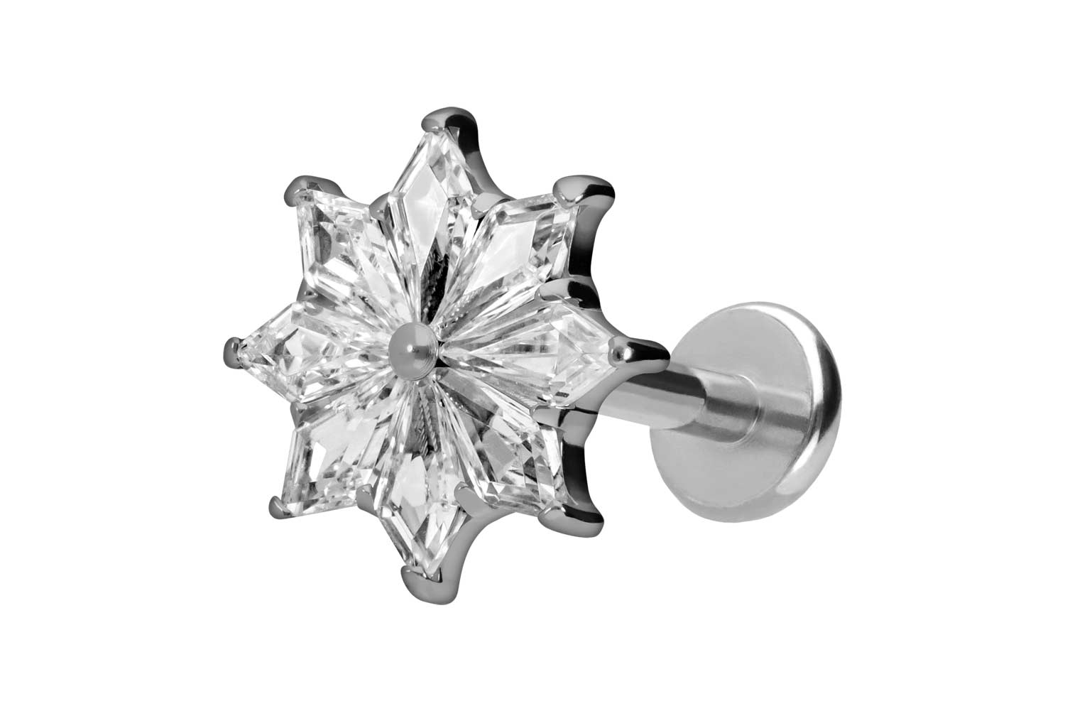 Titan Labret Piercing mit Push Fit KRISTALLSTERN